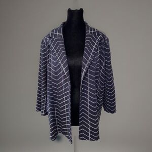 Misook Knit Sweater Jacket XL Navy Blue Geometric Chevron Collared Office Blazer